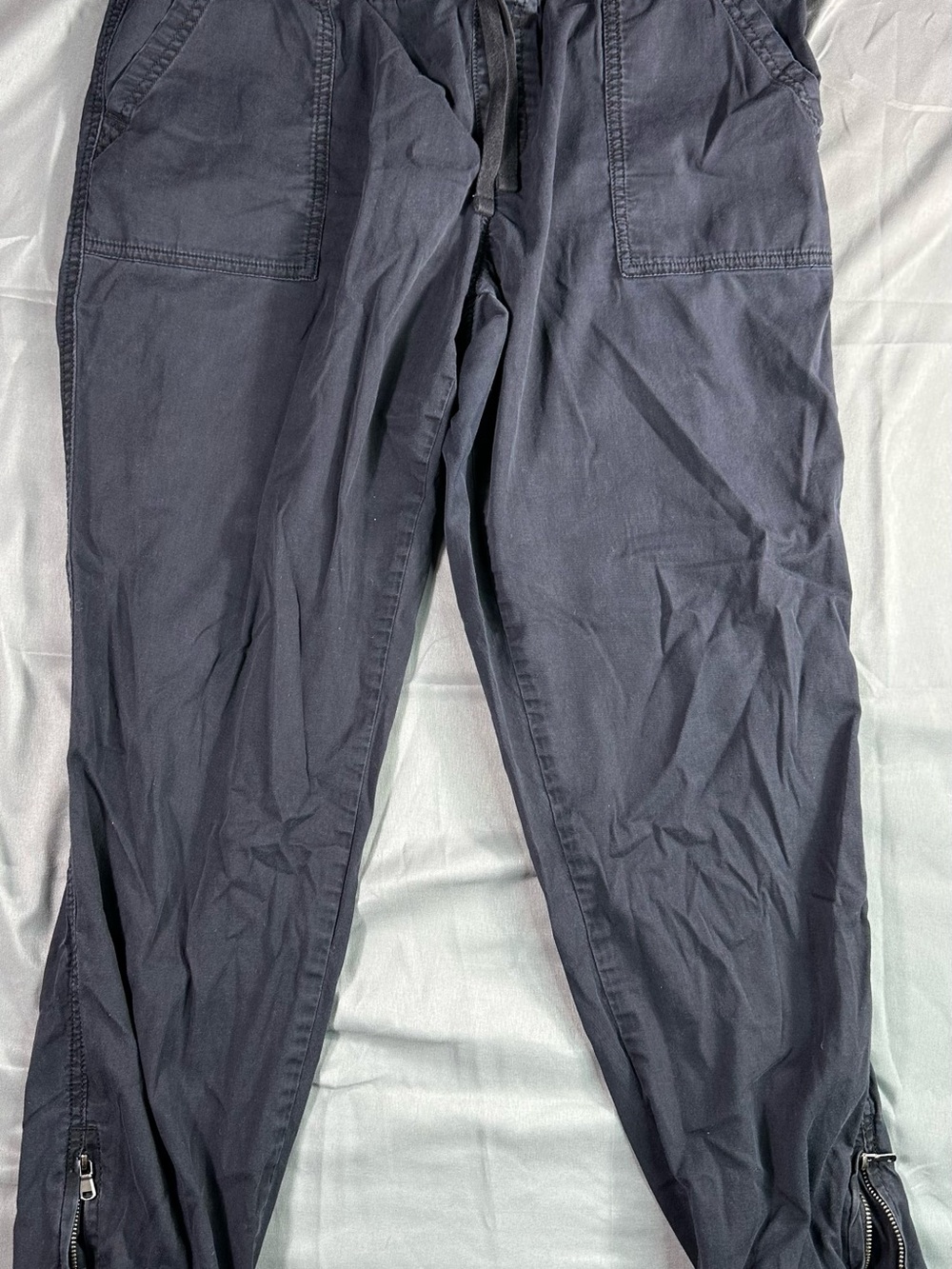 Sonoma women's Large Black Jogger Pants Mid Rise Zip Ankle Drawstring